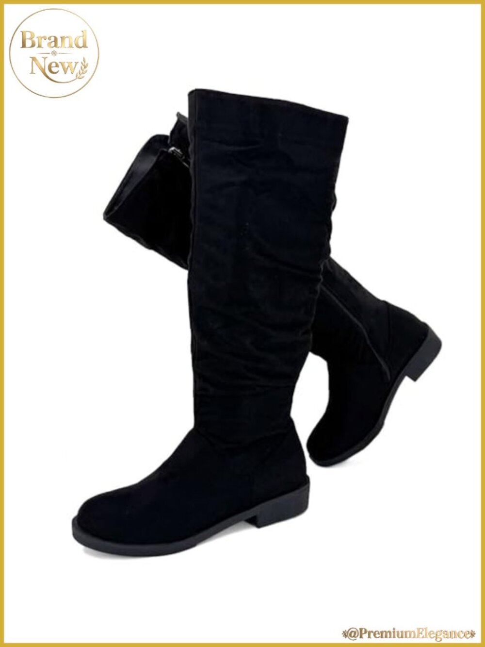 Wide Calf Slouchy Low Heel Knee High Boots Faux Suede Side Zip